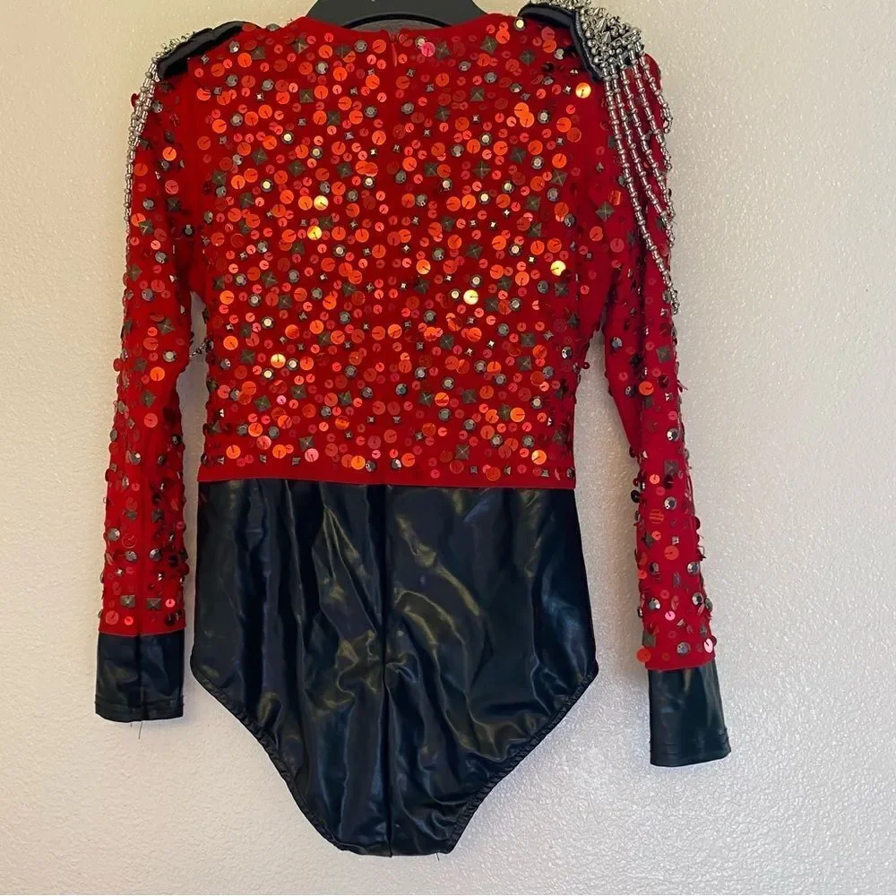 Glamour mature faux leather red goth grunge studed Dance Custom solo costume XLC
